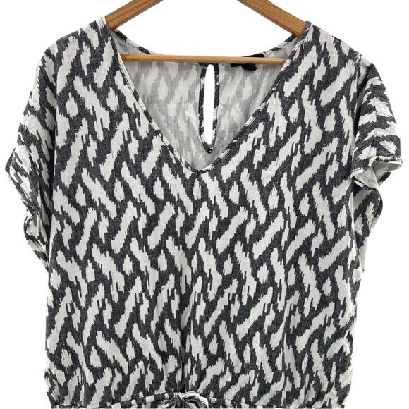 J. Crew Tie Waist Linen Blend Ikat Print Lightweight V-neck Romper Size XL - Picture 3 of 16